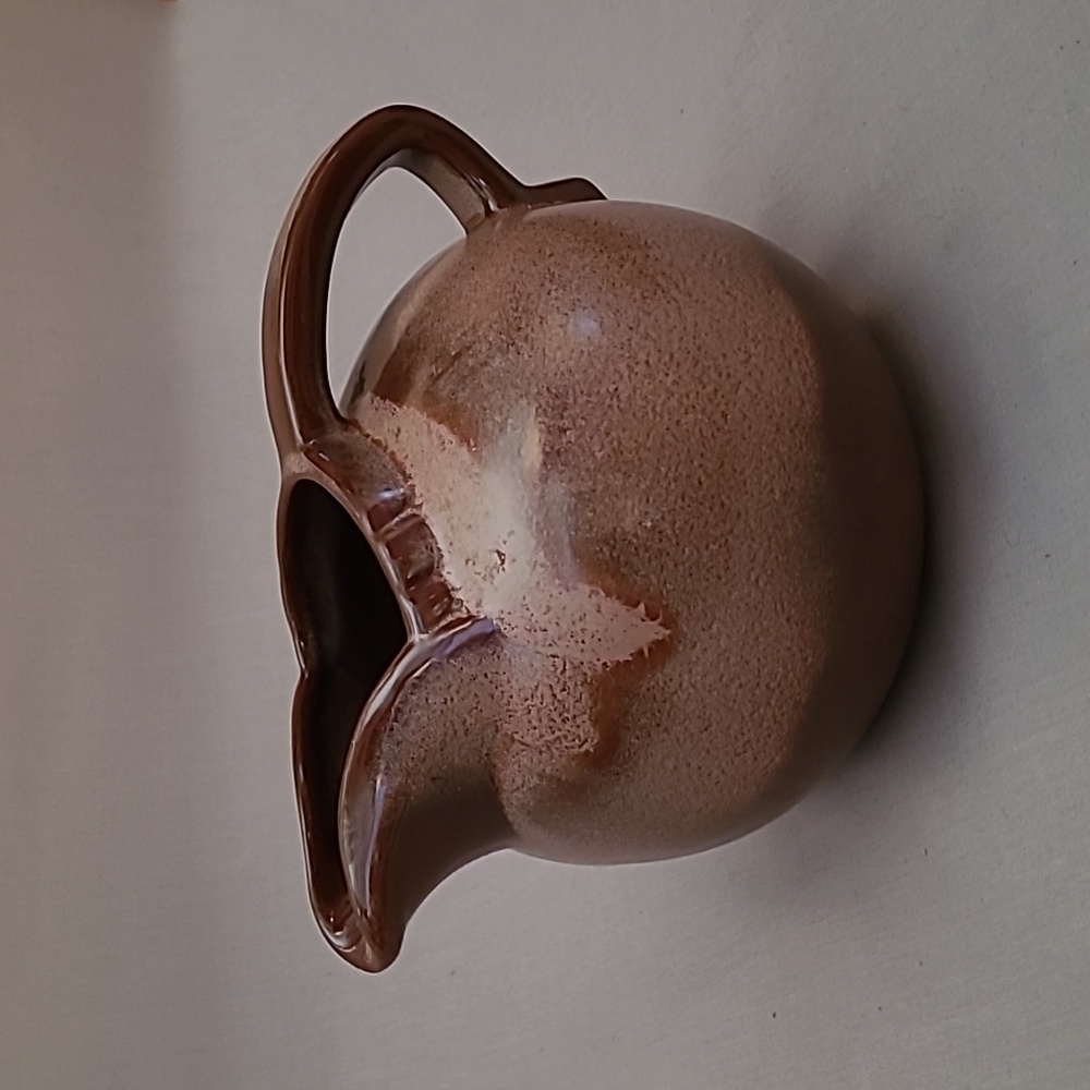 Vintage Handmade Redware Pottery Brown Glazed Pitcher